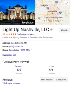 Light Up Nashville 5 Star Reviews on Google