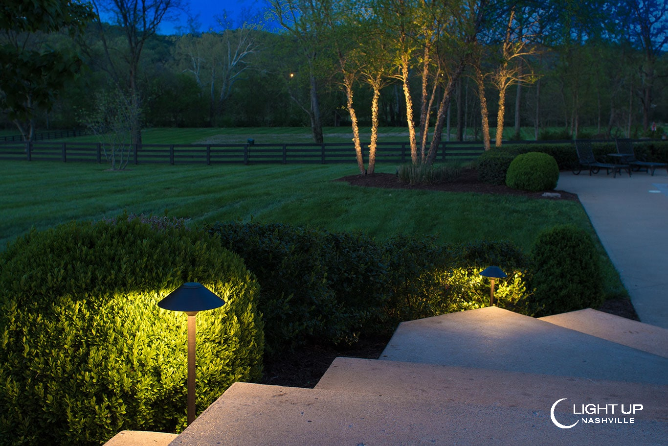 Path Lighting down Concrete Stairs - Light Up Nashville