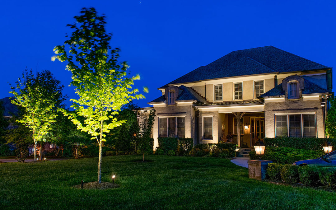 Outdoor lighting on landscape and home