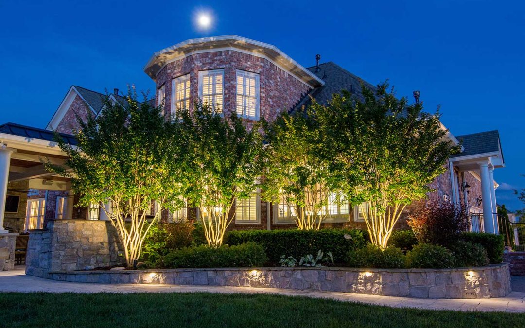 Landscape and hardscape lighting on home in Brentwood, TN