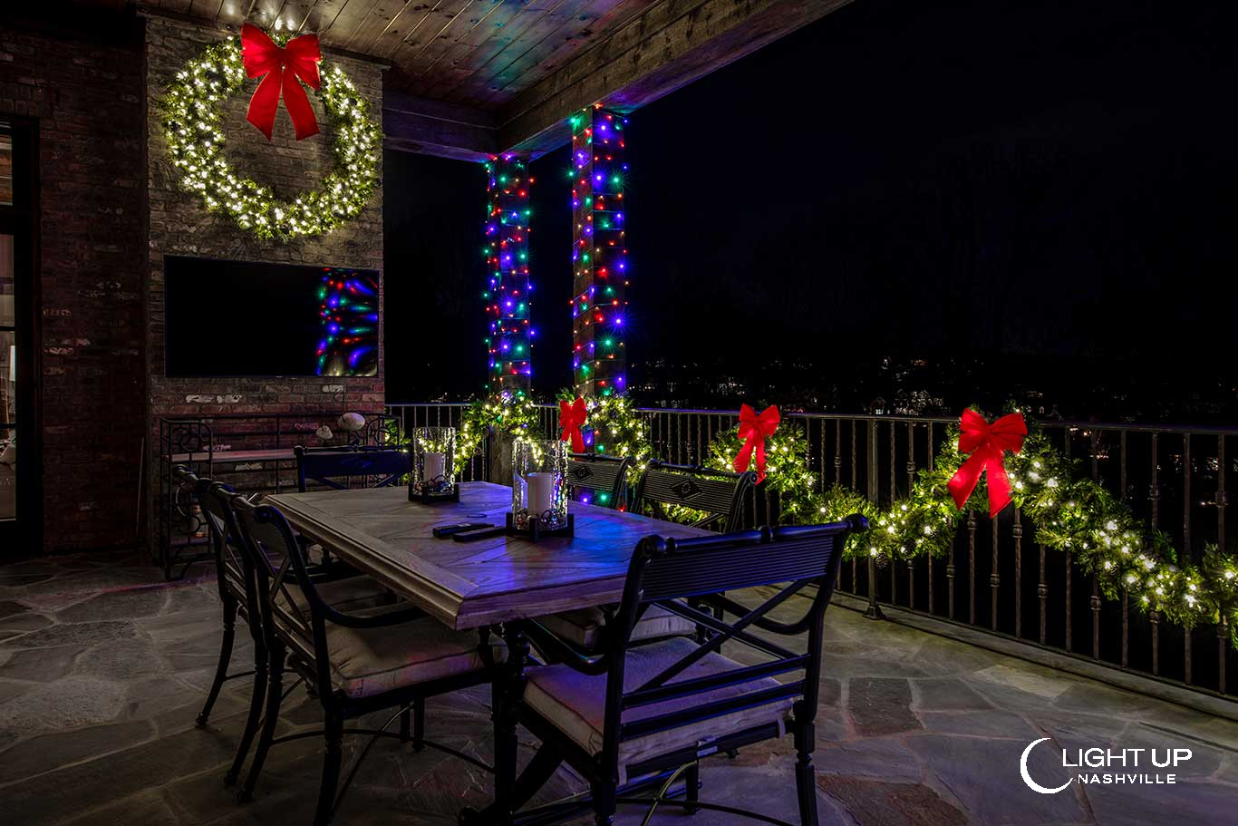 back patio with christmas decorations