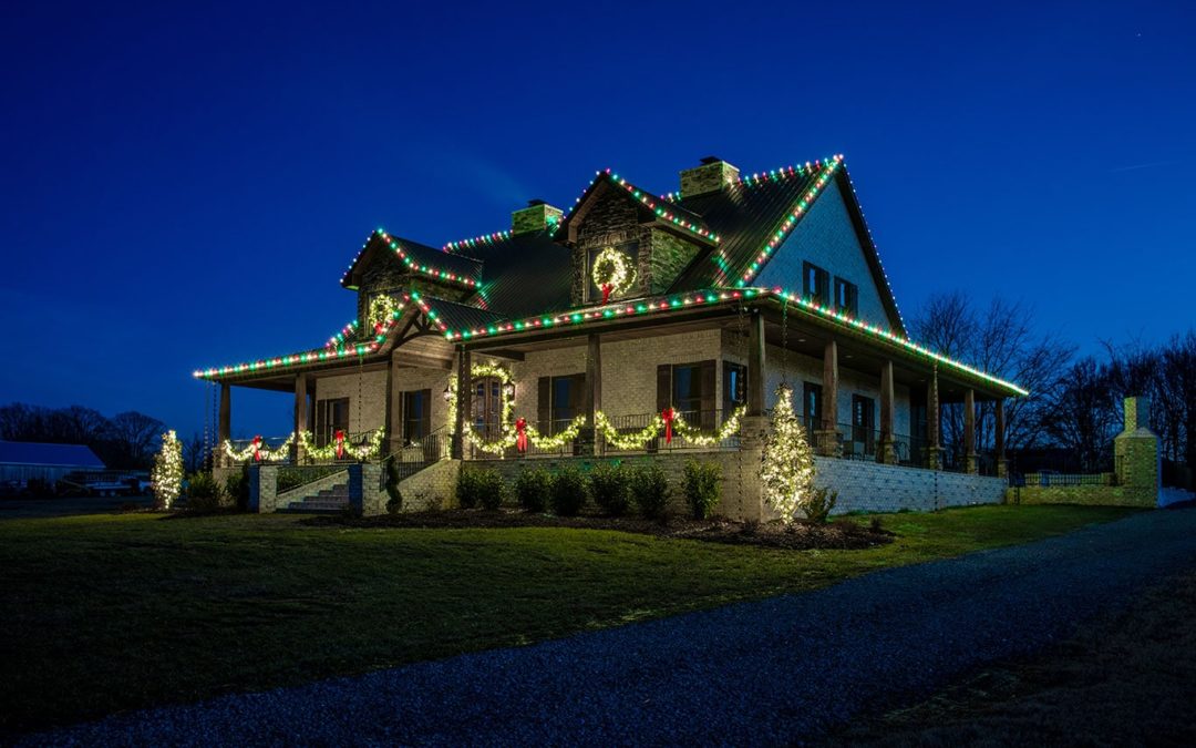 LED lighting garland along porch balcony