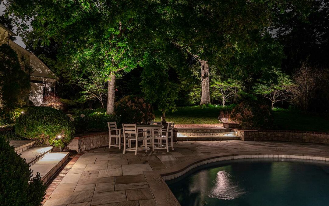soft outdoor lighting adds to the beauty and appeal of any backyard, layering lights help us perceive depth and add to the overall beauty and appeal after dark