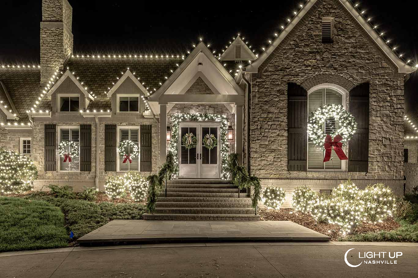 Best Christmas lights and greenery on home in Nashville